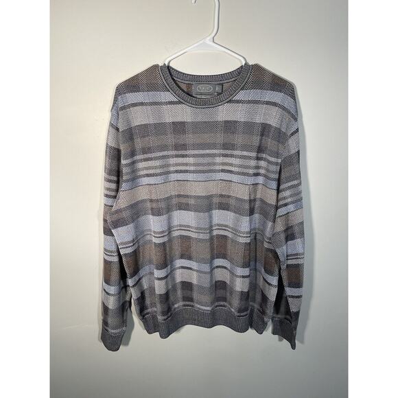Talbots Men’s 100% Pima Cotton Long Sleeve Sweater Gray Tan Size L - Picture 1 of 8
